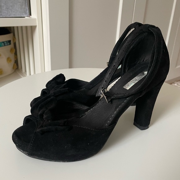 Black Suede Peep Toe Heels - Picture 4 of 4